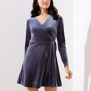 NEW LOFT VELVET WRAP DRESS in Slate Blue